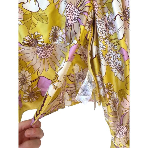 SANDRO NWT Ginger Blouse Yellow Green Size 0 Floral Print Silk Twill Square Neck - Picture 9 of 14
